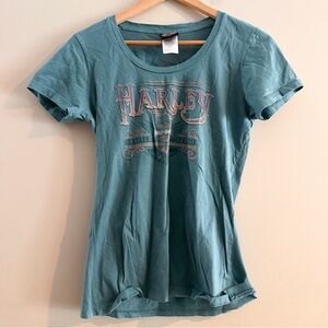 Harley Davidson Women's L Blue T Shirt Billerica MA High Octane *Small